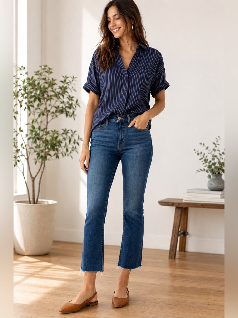Madewell Cali Demi-Boot Jeans Preston Wash Raw Hem Size 26 Dark Wash